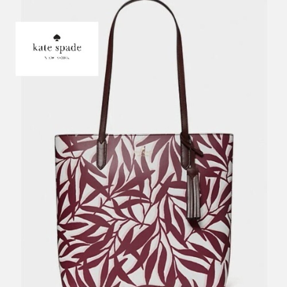 KATE SPADE Jana Foliage Leather Travel Tote Shopping Handbag Smooth Resortwear